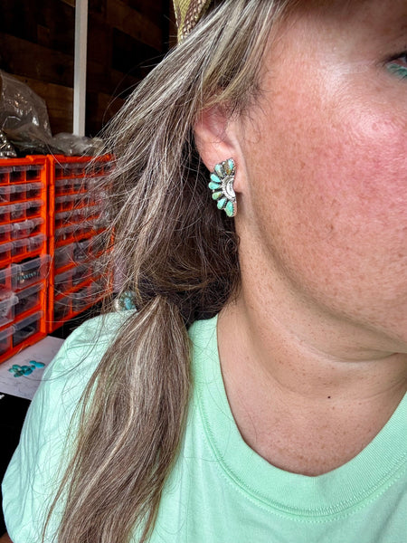 Green Turquoise Cluster Stud Earrings