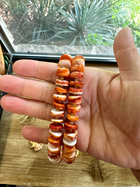 Orange Spiny Oyster and Shell Necklace-26"