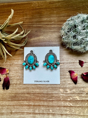 Kingman Turquoise Cluster Stud Earrings