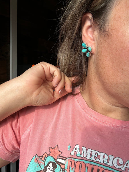 Kingman Turquoise Half Cluster Stud Earrings