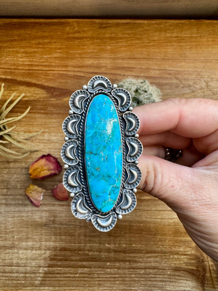 Kingman Turquoise Long Ring- Size 9