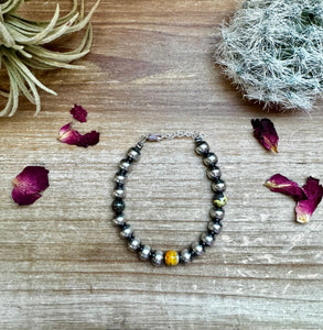 Bumblebee Jasper and 8mm Sterling Silver Pearls Bracelet