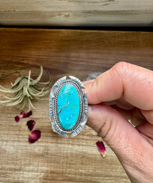 Kingman Turquoise Oval Ring -Size 8