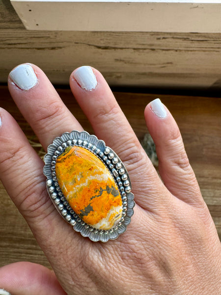 Large Bumblebee Jasper Oval Ring-Adjustable