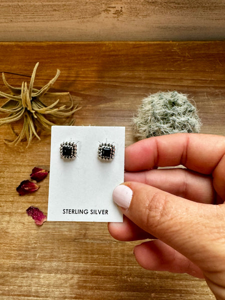 Black Onyx Square Stud Earrings