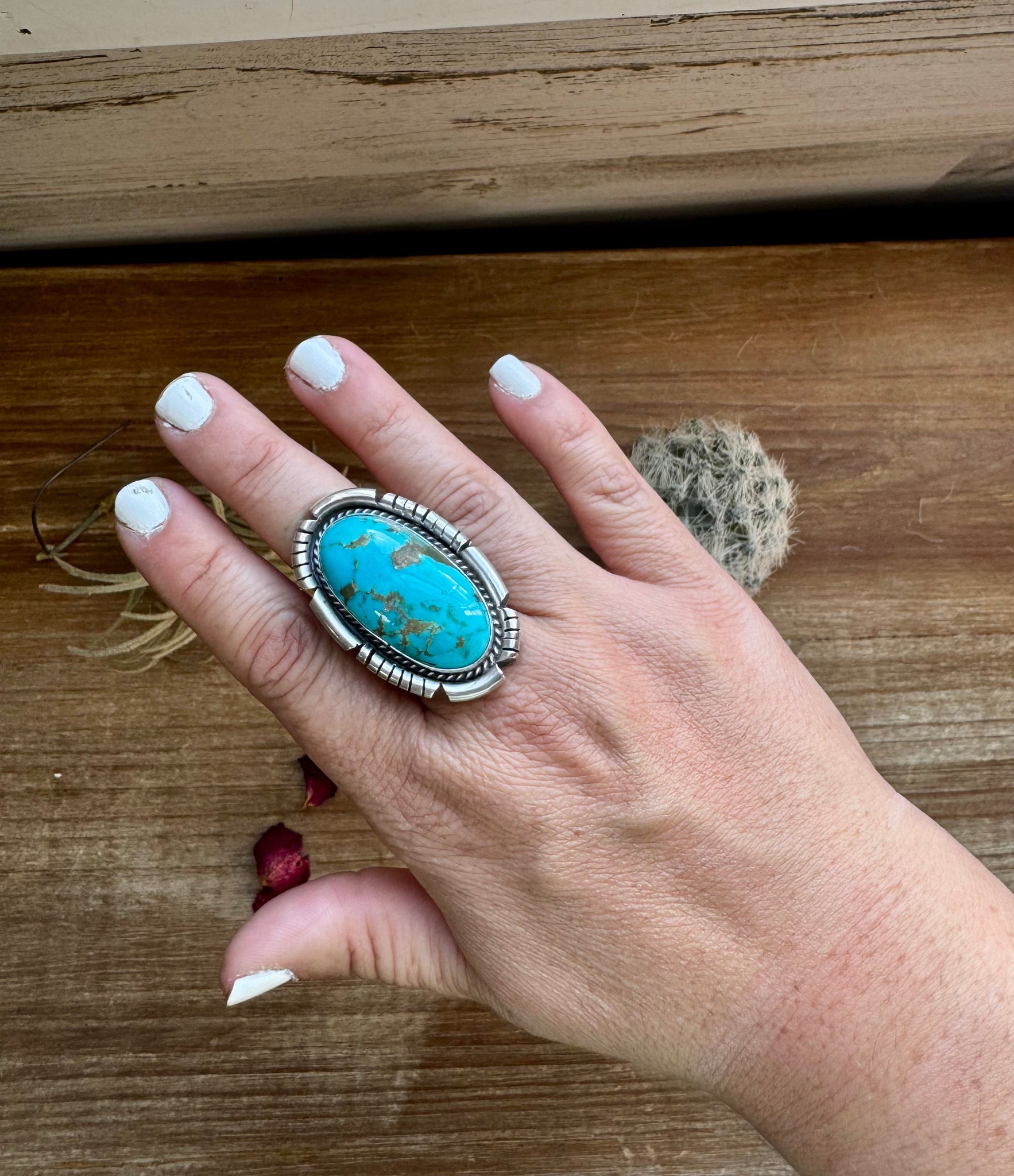 Large Oval Kingman Turquoise Ring- Adjustable