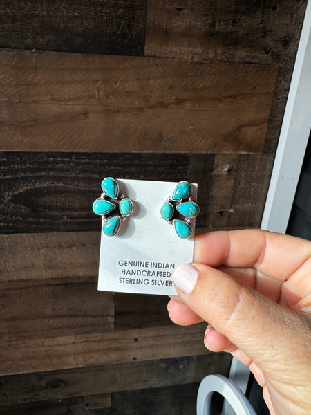 Kingman Turquoise Half Cluster Stud Earrings