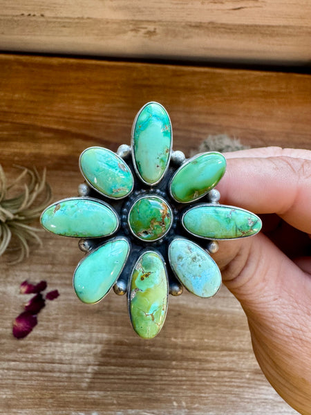 Large Sonoran Gold Turquoise Flower Ring- Size 9