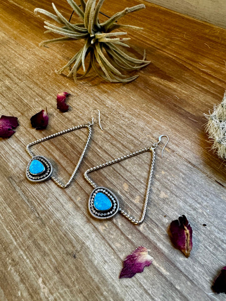 Triangle Sterling Silver and Turquoise Dangle Earrings