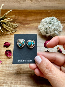 Spiny Oyster and Turquoise Heart Stud Earrings