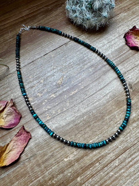 Turquoise and 4mm Pearl Necklace-17"