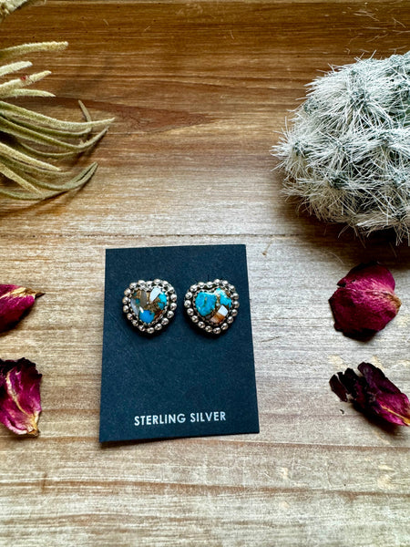 Spiny Oyster and Turquoise Heart Stud Earrings