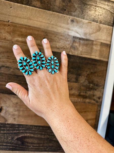 Turquoise and Sterling Silver Cluster Ring-Size 7, 8, 9