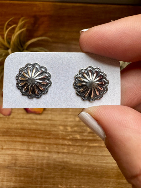 Mini Concho Sterling Silver Stud Earrings