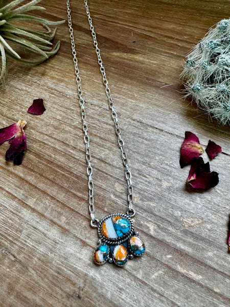 Cluster Spiny Oyster and Turquoise Necklace