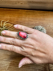 Red Spiny & Sterling Silver Ring- Adjustable