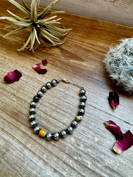 Bumblebee Jasper and 8mm Sterling Silver Pearls Bracelet