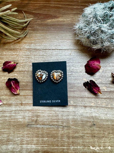 Spiny Oyster and Turquoise Heart Stud Earrings