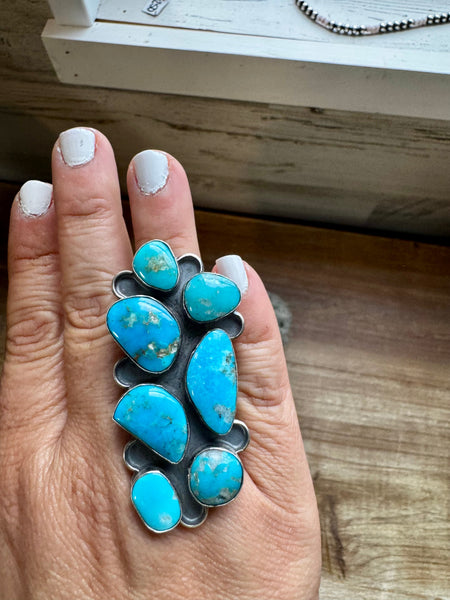 Multi Stone Kingman Turquoise Ring-Adjustable