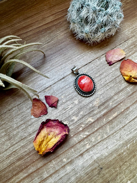 Round Orange Spiny Oyster & Sterling Silver Pendant