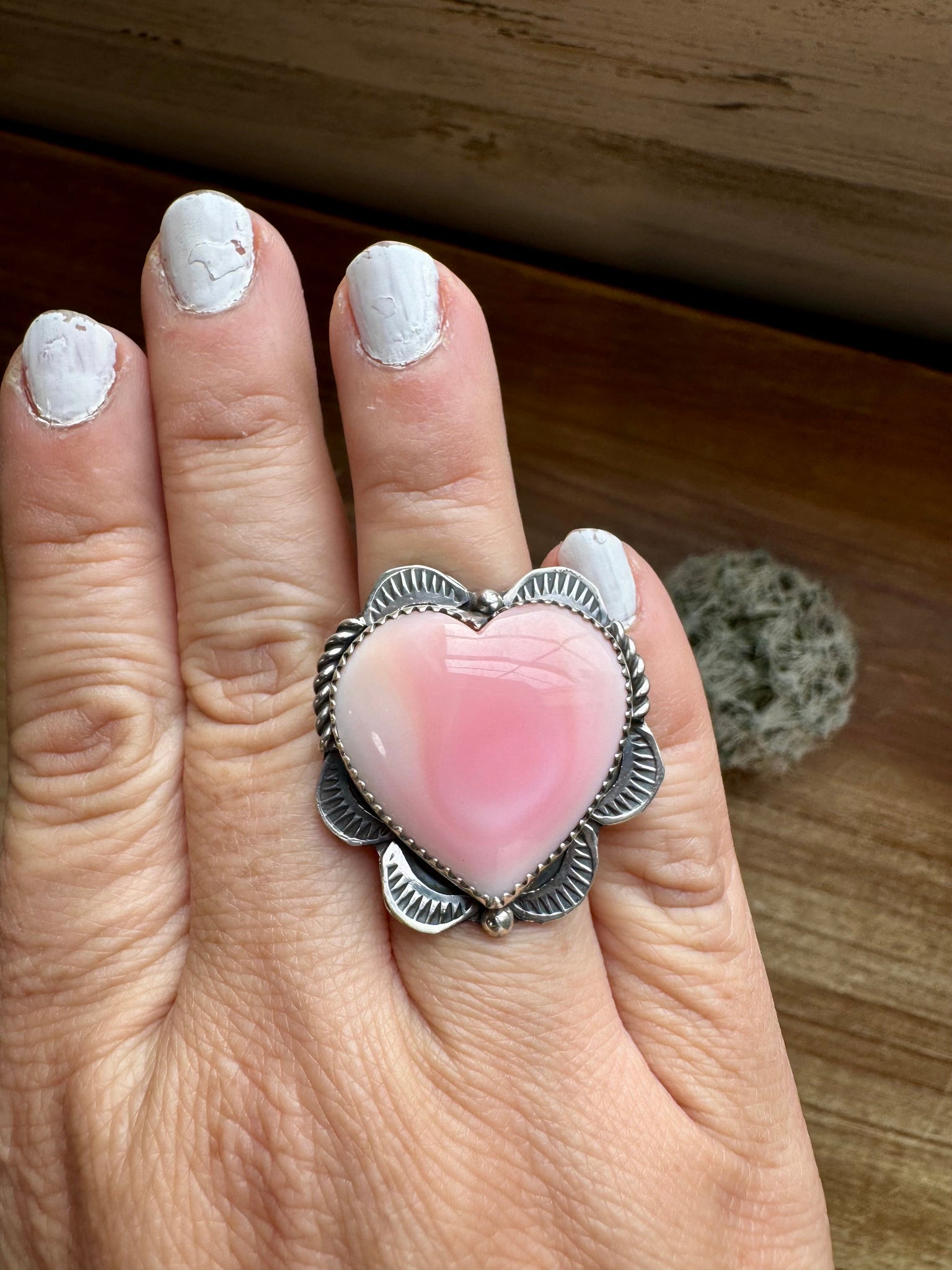 Pink Conch Heart Ring -Adjustable (2)