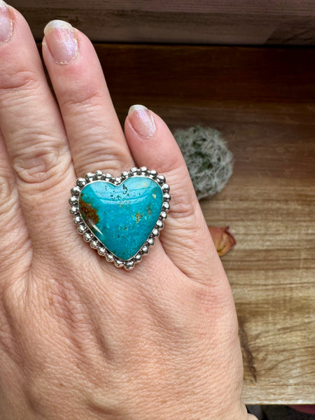 Kingman Turquoise Heart Ring -Size 8