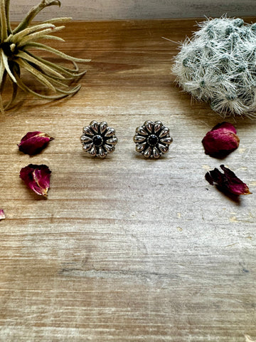 Cluster Black Onyx & Sterling Silver Stud Earrings