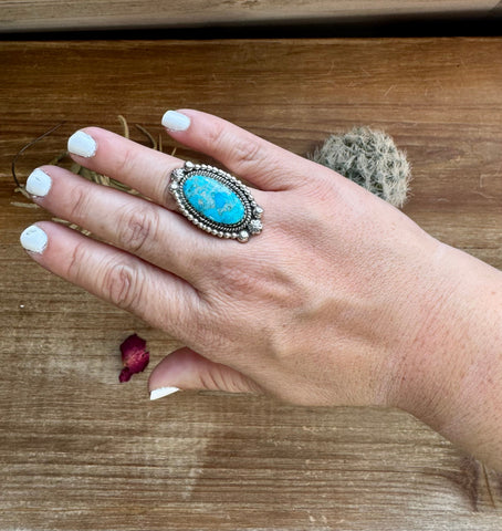 Kingman Turquoise Long Ring- Adjustable