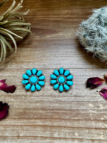 Kingman Turquoise Cluster Stud Earrings