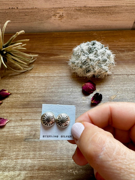 Mini Round Sterling Silver Concho Stud Earrings