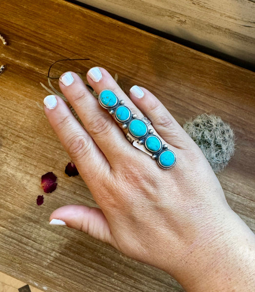 Long Kingman Turquoise Ring- Adjustable