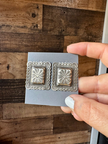 Square Concho Sterling Silver Stud Earrings