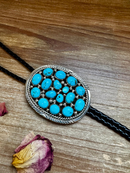 Kingman Turquoise Cluster Bolo Necklace