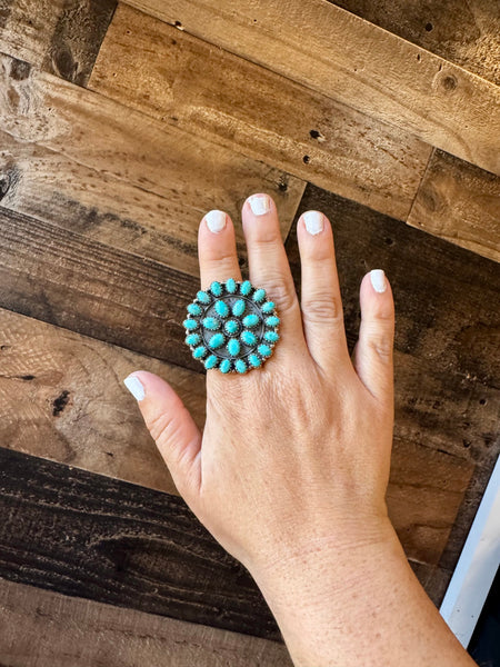 Cluster Kingman Turquoise Ring- Adjustable