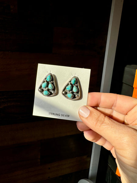 Cluster Kingman Turquoise Stud Earrings