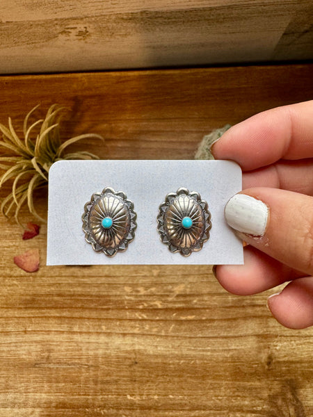 Kingman Turquoise Oval Concho Stud Earrings