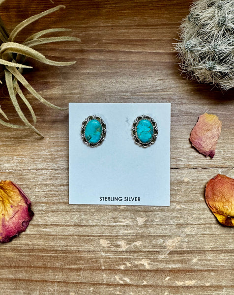 Oval Kingman Turquoise Stud Earrings