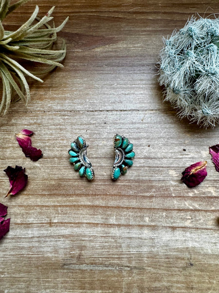 Green Turquoise Cluster Stud Earrings