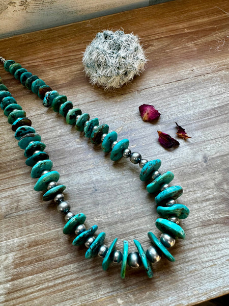 Graduated Turquoise and Sterling Silver Necklace-25"