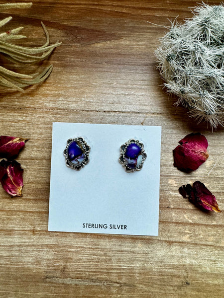 Purple Violet Rose Stud Earrings