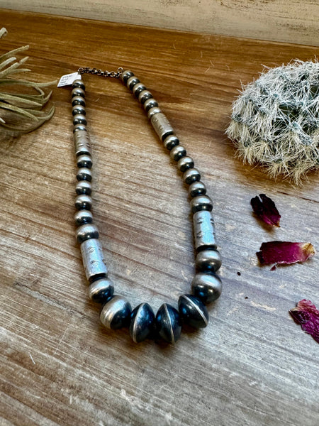 Sterling Silver Navajo Pearls + Barrel Style - 16"