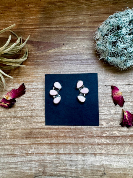 Pink Conch Half Cluster Stud Earrings