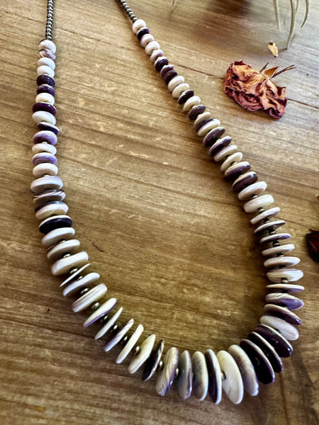 Purple Wampum Shell and 3mm Sterling Silver Pearls Necklace-22"