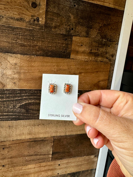 Rectangle Spiny Oyster Stud Earrings