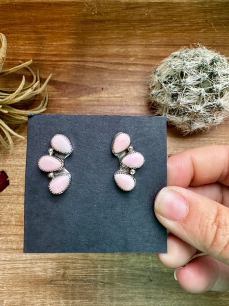 Pink Conch Half Cluster Stud Earrings