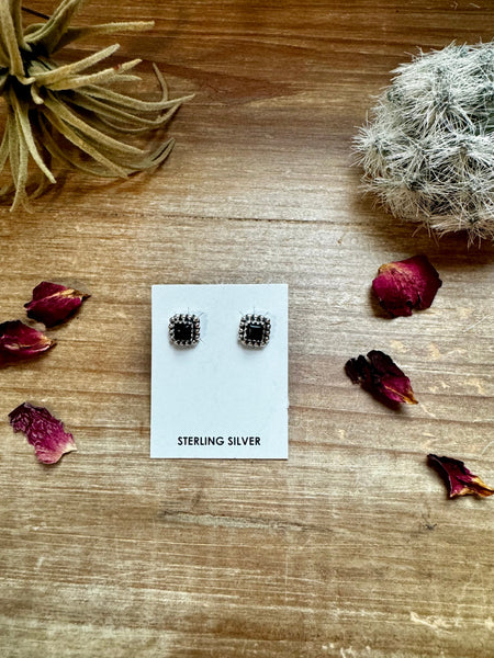 Black Onyx Square Stud Earrings