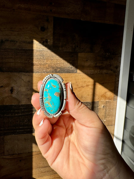 Large Oval Kingman Turquoise Ring- Adjustable