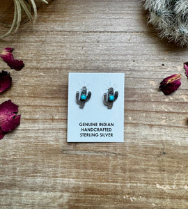 Cactus Stud Earrings- Sterling Silver and Turquoise