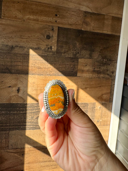 Large Bumblebee Jasper Oval Ring-Adjustable