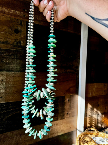 Turquoise and Sterling Silver "Navajo Style" Pearl Necklace-32"